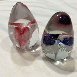2 Glass eye studios egg shaped paperweights